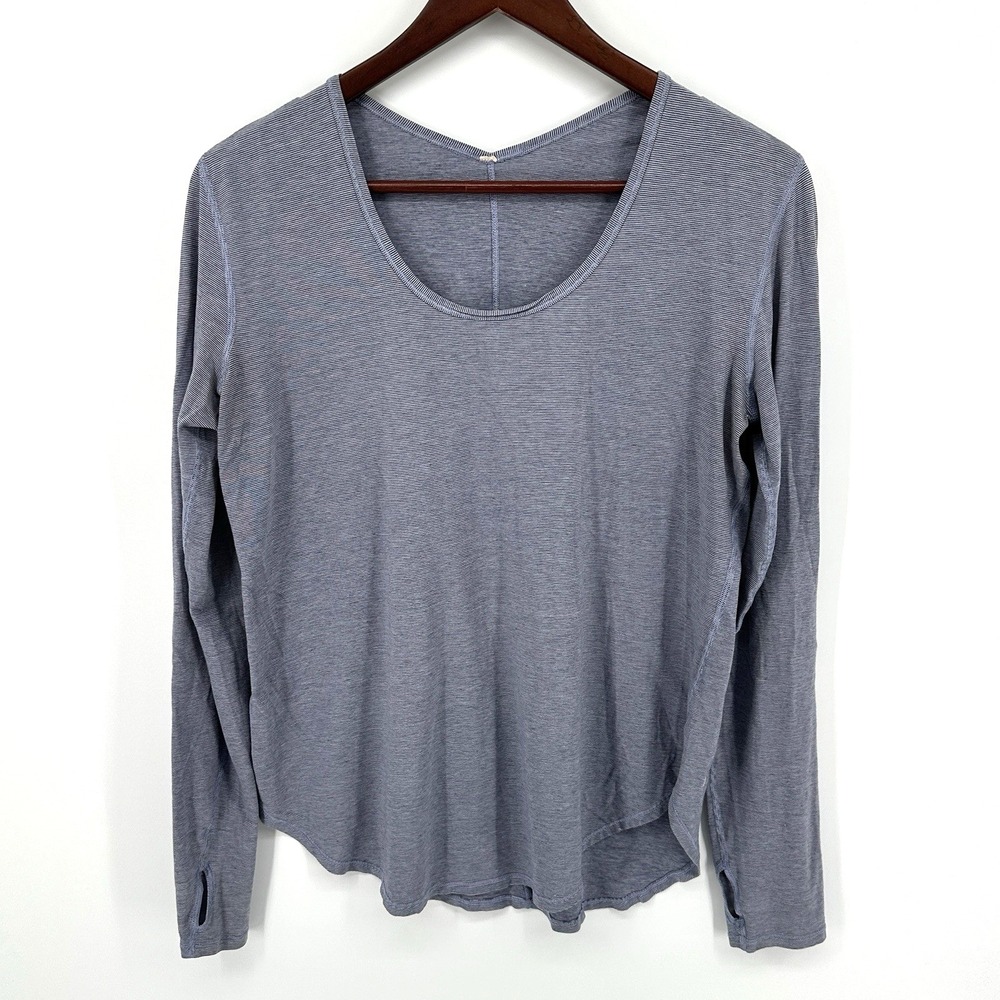 Lululemon Yogini 5 Year T-shirt Women's Size 10 Long Sleeve Black White Stripe
